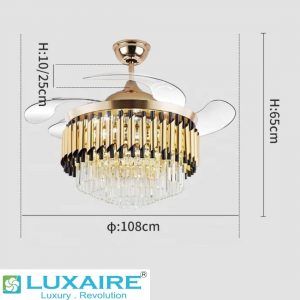 Gold canoli LUX SLR0002 Crystal Retractable Blade Luxaire BLDC Decorative Fan