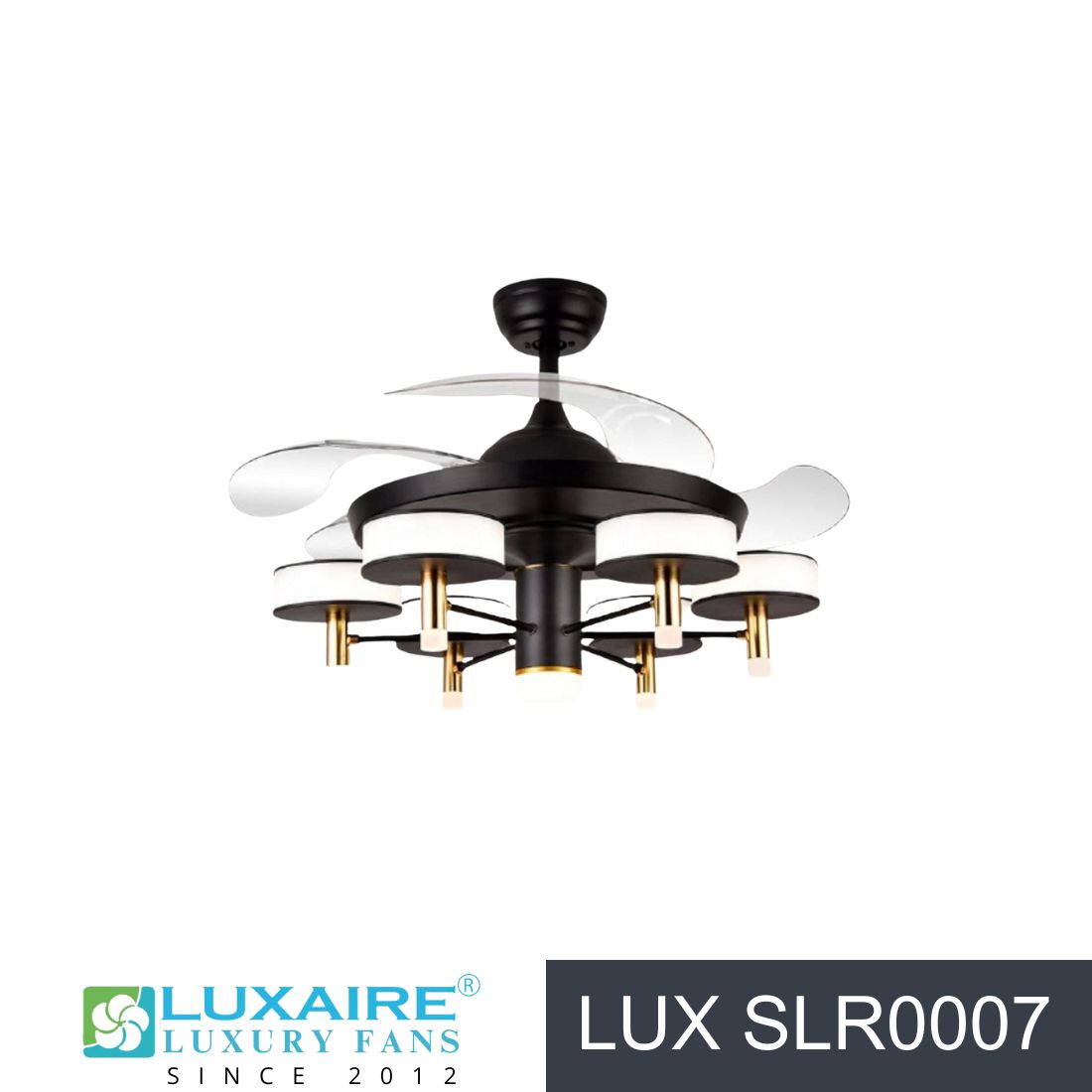 Torrone Black LUX SLR0007 Retractable Blade Luxaire BLDC Chandelier Fan