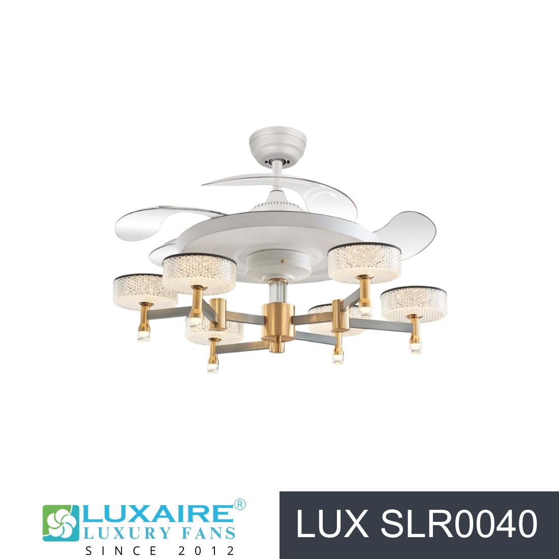 LUX SLR0040 BLDC White Retractable Blade Luxaire Chandelier Fan